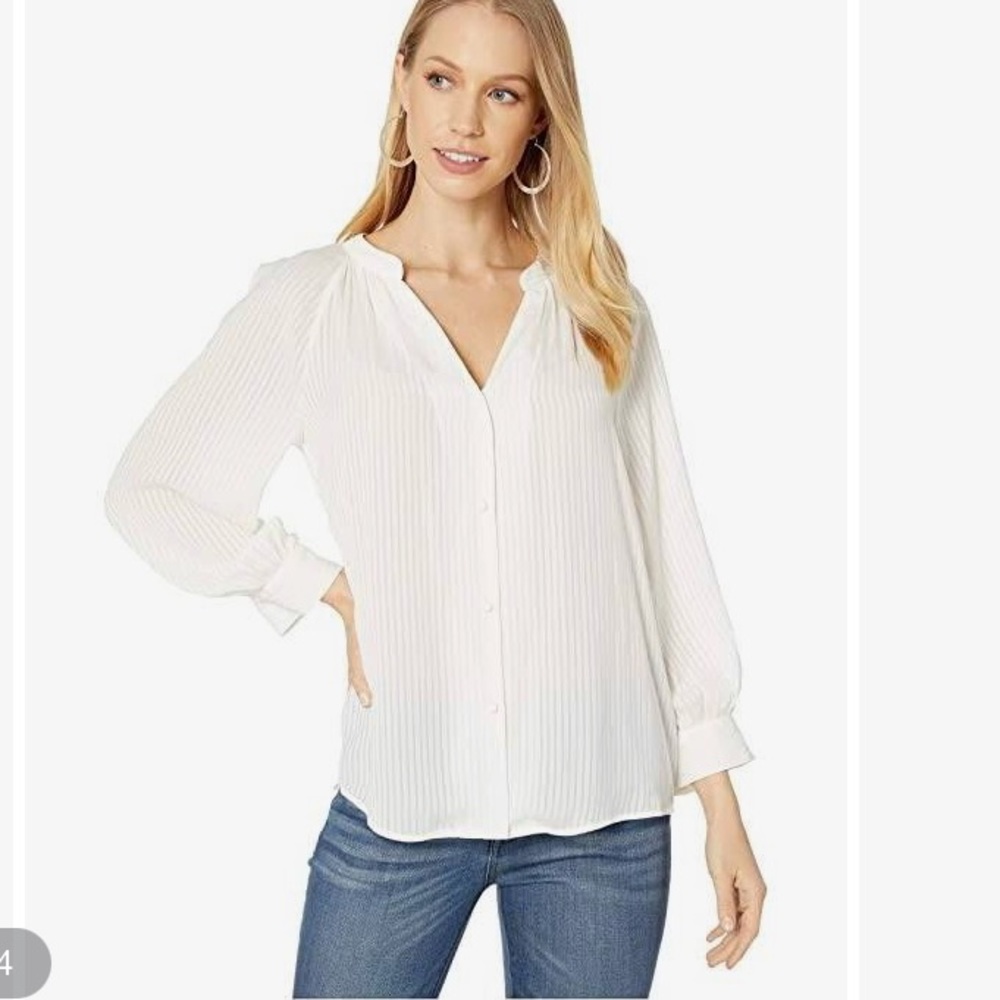 White stripped button down top